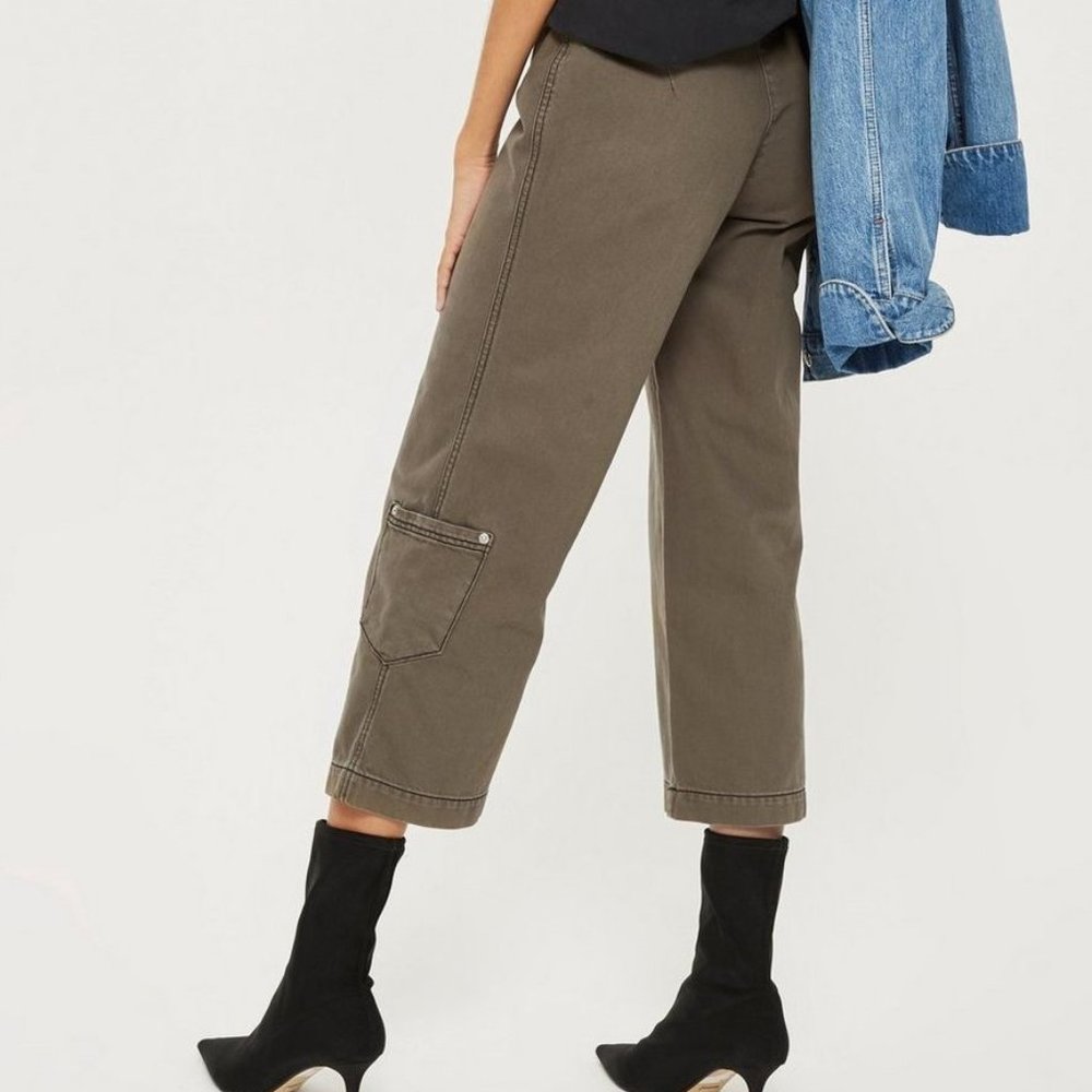 Topshop olive green cropped cargo denim pant